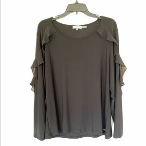 Calvin Klein Black Long Ruffled Sleeves Top